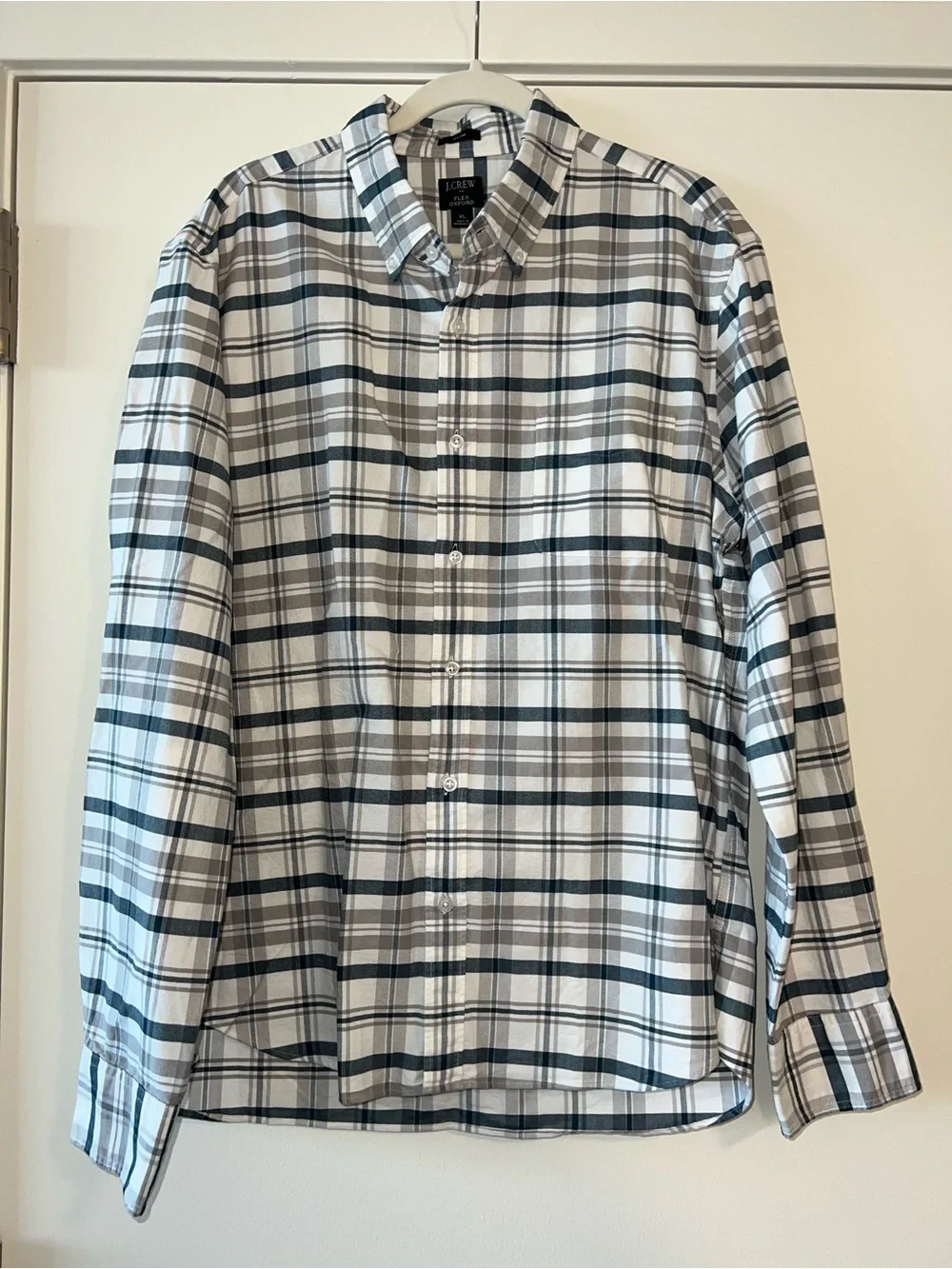 J. Crew Men's White, Gray & Navy Plaid Button-Down Shirt